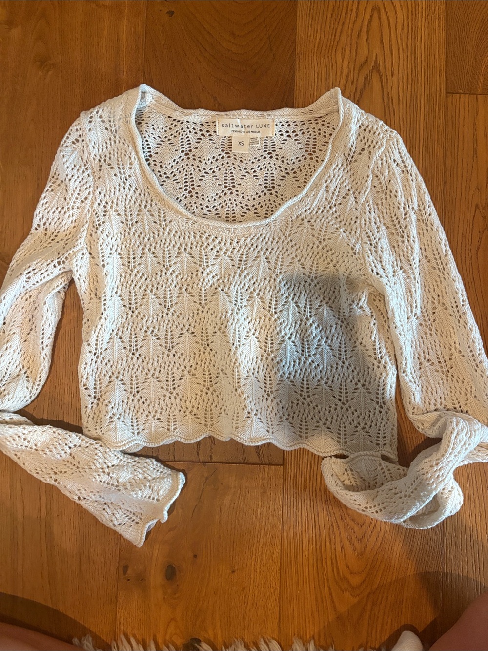 saltwater LUXE Cream Crocheted Scoop-Neck Cropped Top
